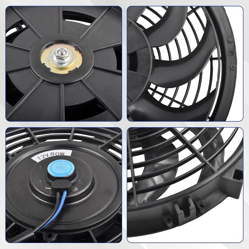 SSN 12" Electric Radiator Cooling Fan Assembly Kit, Push Pull Electric Radiator High Performance Universal Slim Fan with 12V 80W Mount Kit Black - Image 2
